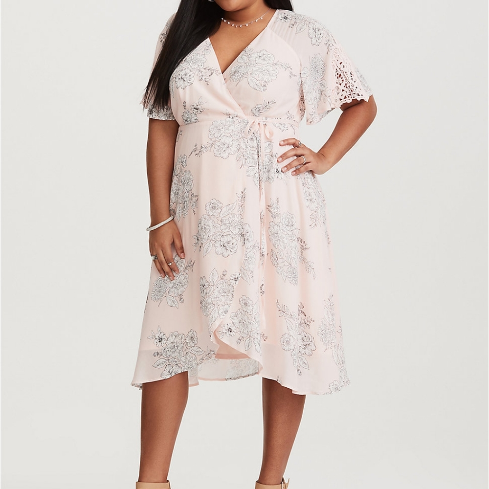 Blush Pink Floral Wrap Dress Torrid